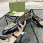 Gucci Jordaan Leather Loafer Black with GG jumbo