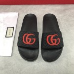 Gucci Matelasse Rubber Slide Sandals Black /Red