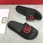 Gucci Matelasse Rubber Slide Sandals Black /Red