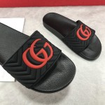 Gucci Matelasse Rubber Slide Sandals Black /Red