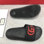 Gucci Matelasse Rubber Slide Sandals Black /Red