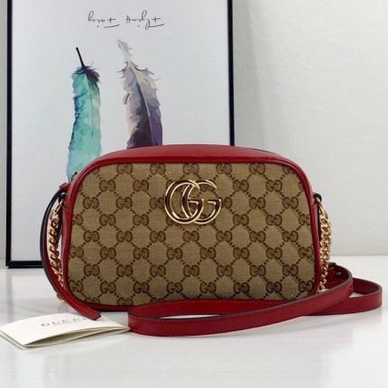 Gucci GG Marmont small shoulder bag with Original GG canvas Red