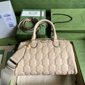 Gucci GG matelassé leather top handle bag beige ‎702242