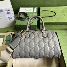 Gucci GG matelassé leather top handle bag grey ‎702242