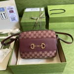 Gucci Horsebit 1955 small bag ‎burgundy GG canvas 