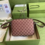 Gucci Horsebit 1955 small bag ‎burgundy GG canvas 