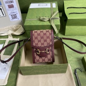 Gucci Horsebit 1955 mini bag ‎burgundy GG canvas ‎625615