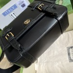 Gucci Medium crocodile trim messenger bag black ‎702136