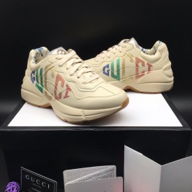 Gucci Rhyton Leather Sneaker with Rainbow Logo Print