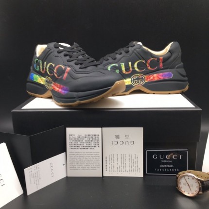 Gucci Rhyton Leather Sneaker with Gucci Logo