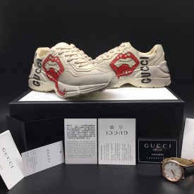 Gucci Rhyton Leather Sneaker with Mouth Print