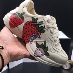 Gucci Rhyton Leather Sneaker with Strawberry Print