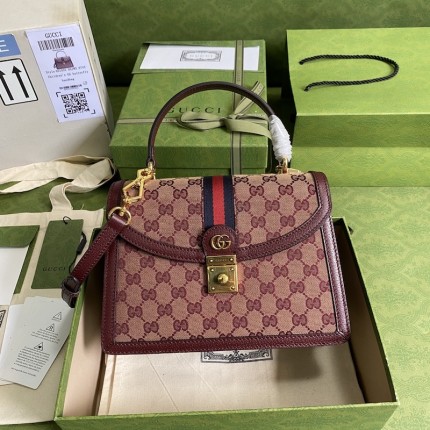 Gucci Ophidia small top handle bag with Web Burgundy GG