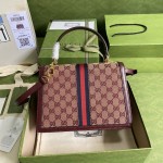 Gucci Ophidia small top handle bag with Web Burgundy GG