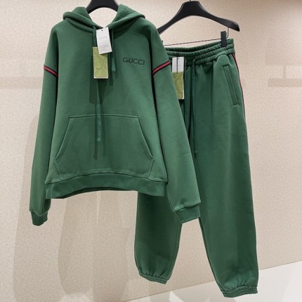 Gucci Cotton Jersey Hooded Sweatshirt Tracksuit Green 768444