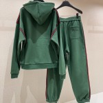 Gucci Cotton Jersey Hooded Sweatshirt Tracksuit Green 768444