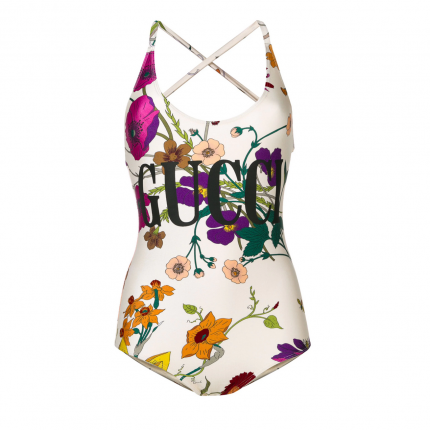 Gucci Logo Floral Print Swimsuit