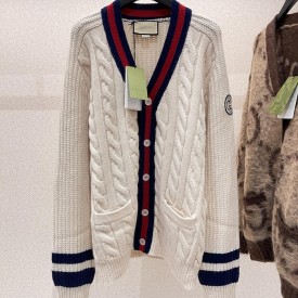 Replica Gucci Cable wool knit cardigan with Web