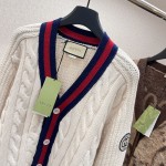 Gucci Cable wool knit cardigan with Web ‎763373