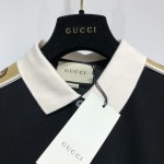 Gucci Cotton polo with Interlocking G stripe Black