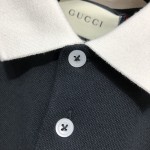 Gucci Cotton polo with Interlocking G stripe Black