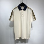 Gucci Cotton polo with Interlocking G stripe White