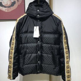 Gucci GG jacquard nylon padded coat jacket black