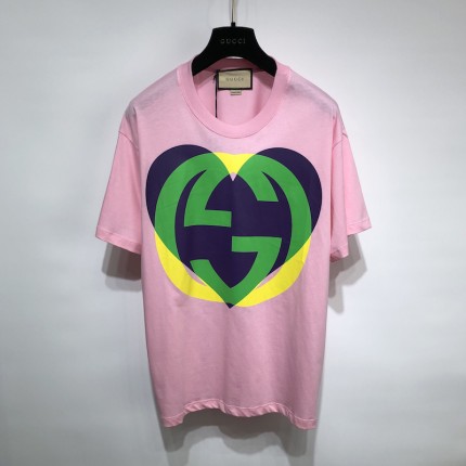 Gucci Interlocking G heart T-Shirt Pink