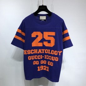 Gucci T-shirt with '25 Gucci Eschatology and Blind for Love 1921' print blue