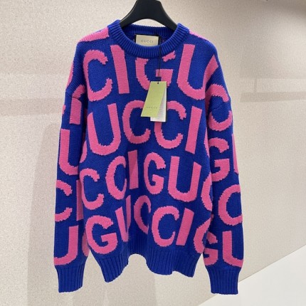 Gucci Wool jumper with Gucci intarsia Blue and Pink ‎763672