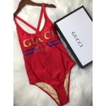 Sparkling swimsuit with Gucci logo Red