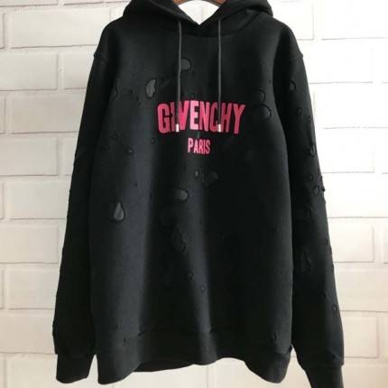 Givenchy Paris Destroyed Hoodies Black with red