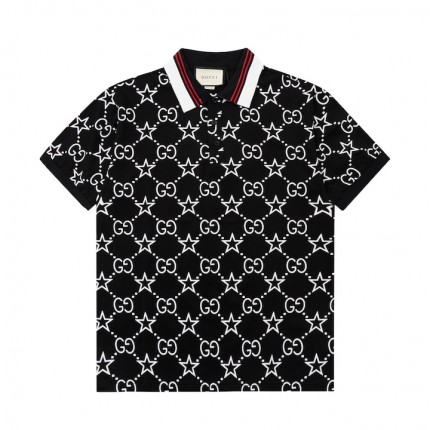 Gucci GG and stars stretch cotton polo Black