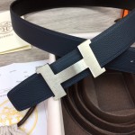 Hermes Men's Reversible Togo Leather 38MM Belt Navy / Silver