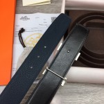 Hermes Men's Reversible Togo Leather 38MM Belt Navy / Silver