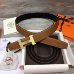 Hermes Men's Reversible Togo Leather 38MM Belt Tan / Gold