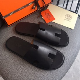 Hermes Men Izmir Sandals in Swift Leather Black