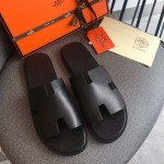 Hermes Men Izmir Sandals in Swift Leather Black