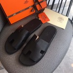 Hermes Men Izmir Sandals in Swift Leather Black