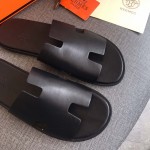 Hermes Men Izmir Sandals in Swift Leather Black