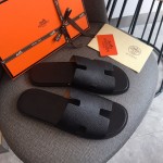 Hermes Men Izmir Sandals in Epsom Leather Black