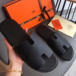 Hermes Men Izmir Sandals in Epsom Leather Black