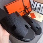 Hermes Men Izmir Sandals in Epsom Leather Black