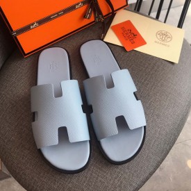 Hermes Men Izmir Sandals in Epsom Leather Baby Blue