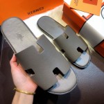 Hermes Men Izmir Sandals in Epsom Leather Grey