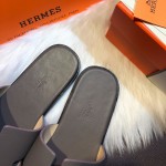 Hermes Men Izmir Sandals in Epsom Leather Grey