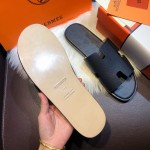 Hermes Men Izmir Sandals in Epsom Leather Navy