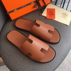 Hermes Men Izmir Sandals in Swift Leather Tan