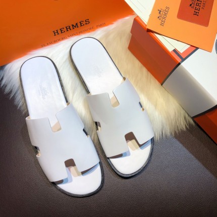 Hermes Men Izmir Sandals in Swift Leather White