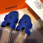 Hermes Women Oran Sandals in Epsom Leather Electric Blue